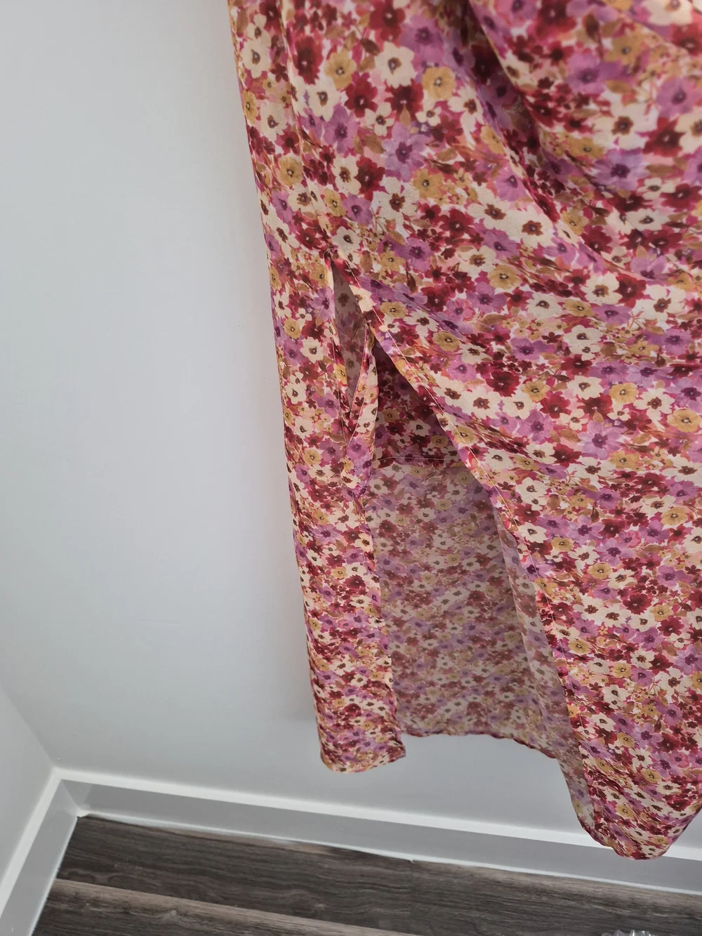 For Love & Lemons Felicia Pink Floral Puff Sleeve Midi Dress Slit Size Small S